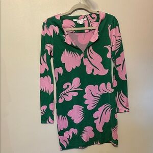 Diane Von Furstenberg Green and Pink Floral Tunic